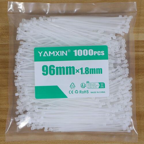 VornixorSarlshop-Lot de 1000 serre-câbles blancs petits, fins, courts ¿ 96 mm x 1,8 mm ¿ Pour installation électrique, maison, jardin, gestion des câbles