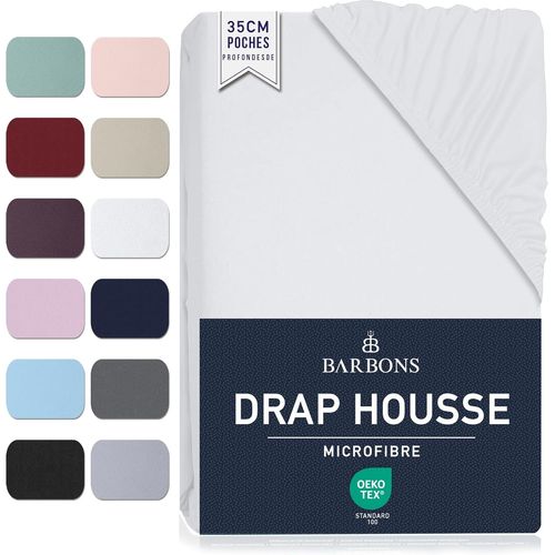 Teppc-Barbons Drap Housse 160 X 200 Cm - Bonnet 35 Cm Pour Matelas Épais - 100% Polyester Microfibre - Oeko-Tex Certifié - Anti-Peeling Et Élastique Complet - 160 X 200 Blanc