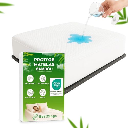 KALANKA-- Protege Matelas 140x190 Bambou - alese - Housse Matelas - protège Matelas - alaise Impermeable - aleze Protege Matelas 140x190 Impermeable Bonnet 30 cm