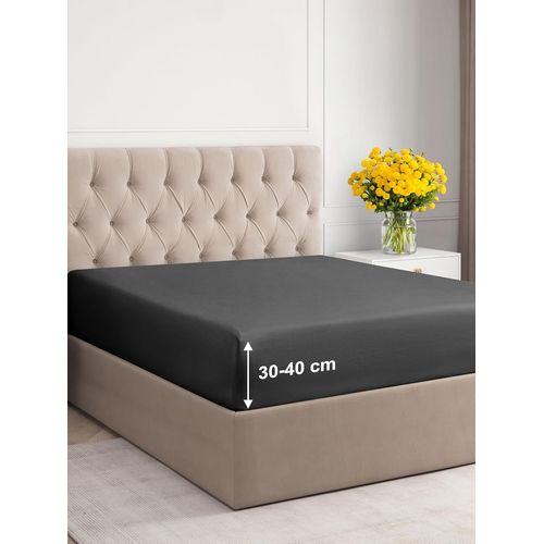 Tianyi-Drap-Housse 200x200 Cm - Bonnet 40 Cm - Gris Foncé- En Microfibre De Polyester - Drap-Housse Adapté Aux Lits Boxspring - Convient Aux Matelas Jusqu`À 40 Cm (16"") Certifié Oeko-Tex, Pack Simple
