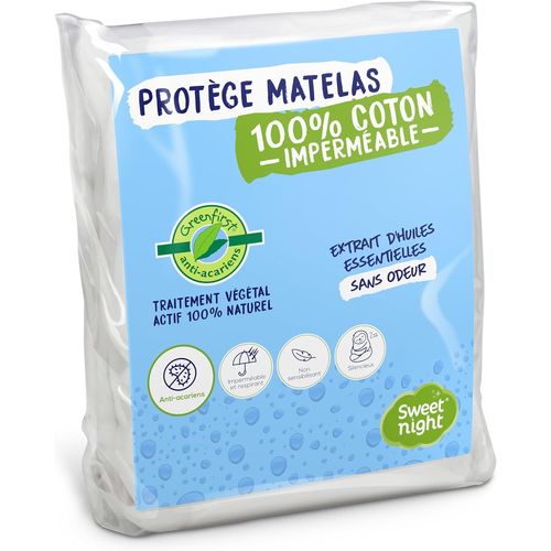KALANKA-- Protège Matelas 140x190/200 cm Greenfirst® | Traitement Végétal : Actif 100% Naturel et Anti-Acariens | Alèse Imperméable | Molleton 100% Coton | Absorbant et Silencieux