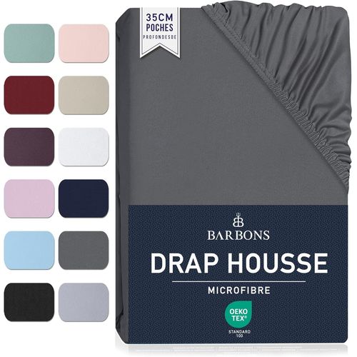 Tianyi-Barbons Drap Housse 180x200 Cm - Bonnet 35 Cm Pour Matelas Épais - 100% Polyester Microfibre - Oeko-Tex Certifié - Anti-Peeling Et Élastique Complet - 180 X 200 Gris Anthracite