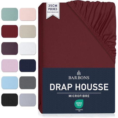 Tianyi-Barbons Drap Housse 90x190 / 90 X 200 Cm - Bonnet 35 Cm Pour Matelas Épais - 100% Polyester Microfibre - Oeko-Tex Certifié - Anti-Peeling Et Élastique Complet - 90x200 Bordeaux