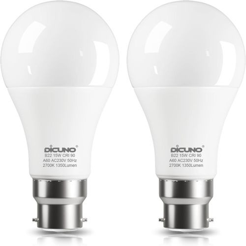 Kalanka-Ampoule Led B22, 15w Lampe Baïonnette Équivalent 100w Halogène, Blanc Chaud 2700k, 1350lm, Cri 90, Non-Dimmable, Ampoule Led Standard Baïonnette B22 Pour L`Éclairage Domestique, 2 Pièces
