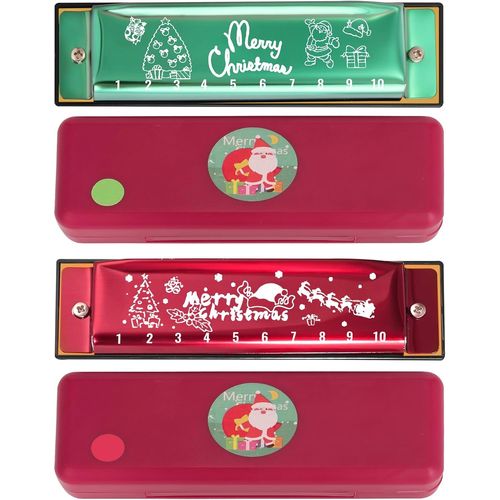 Kalanka-Harmonica Diatonique À 10 Trous Pour Enfants Et Adultes Débutants - Clé De Do - En Laiton - Orgue De Bouche En Do - Harpe De Blues Avec Étui - Édition Limitée De Noël - Rouge Et Vert - 2