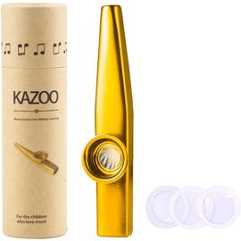 Kalanka-Kazoo Alliage D'aluminium Doré Avec 3 Membranes De Flûte Diaphragme Bouche Kazoos Instruments De Musique Avec Boîte-Cadeau Vintage