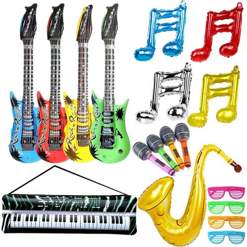KALANKA-18 Pcs Props Instruments de Musique Gonflable pour Enfants, Accessoires Gonflables de Partie de Paquet, Guitare Gonflable Microphones Saxophone Orgue électronique, Années 50 Rock Party Décora