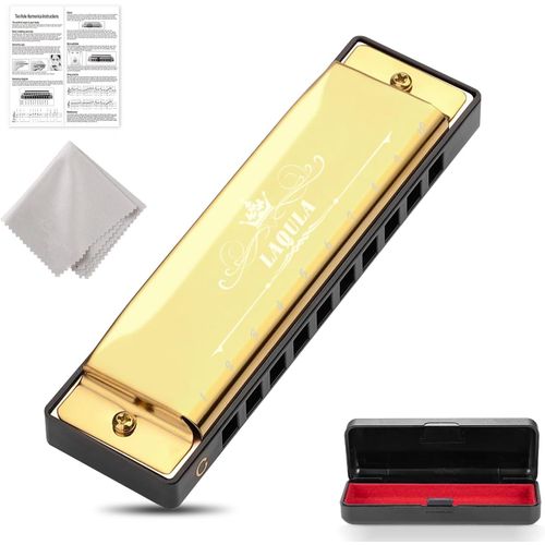 Kalanka-Harmonica Diatonic Blues Harmonica C Harmonica Key Harmonica 10 Trous Avec Étui De Protection, Cadeau D'harmonica Standard Pour Adultes, Professionnels, Débutants Et Étudiants (Doré)
