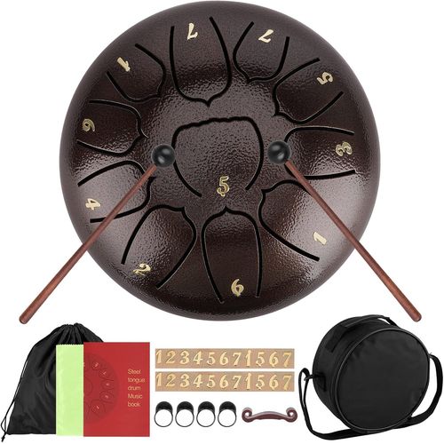 Kalanka-Steel Tongue Drums,6 Pouces 11 Tons Mini Tambour Handpan D Key Percussion Steel Drum Kit,Pour Débutants/Adultes/Enfants,Livré Avec Le Sac,Des Maillets Et Des Médiators