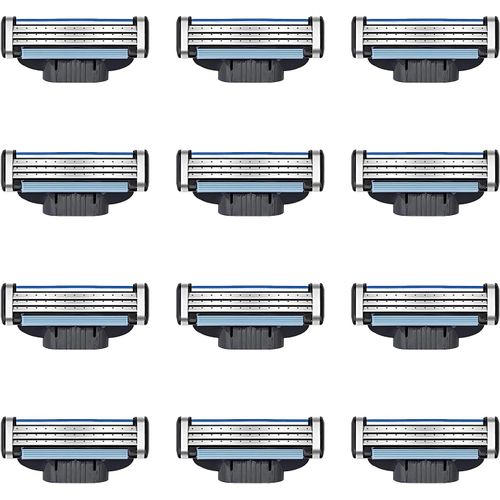 Pack De 12 Compatible Mach 3 Lames De Rasoir En Acier À Double Bande Lubrifiante Pour Hommes, Lame À 3 Couches Coupe Précise Et Rasage Manuel Pour Tous Types De Barbes, Recharges De Lames De Rasoir 
