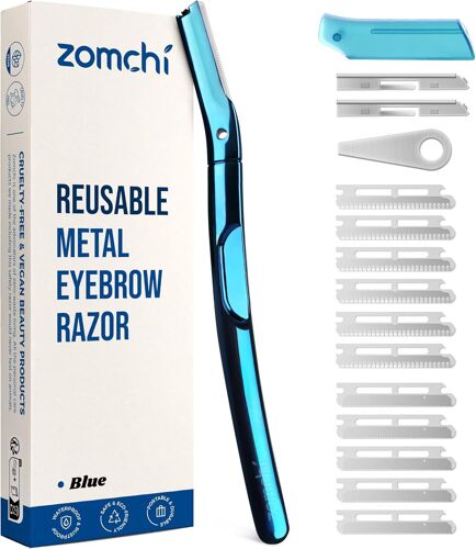 Eyebrow Razor, Face Razors For Women And Men, Eyebrow Trimmer With Silicone Protective Cap, Dermaplane Razor, Easy And Safe Hair Removal (Blue, 11 Blades)