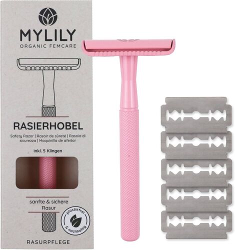 Rasoir De Sureté Avec 5 Lames De Rasoir I Rasoir Nez I Rasoir Femme I Rasoir Métal Sans Plastique I Tondeuse Femme Intime I Tondeuse Corps Kit Zéro Déchet I Rose