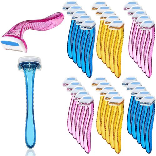Kalanka-30 Pièces Rasoirs De Bikini Rasoir De Beauté En T Tondeuse Bikini Rasoir De Bikini Personnel Femmes Petite Tondeuse D`Aisselles (Rose Clair, Jaune Clair, Bleu Clair)