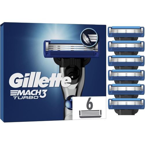 Lot De 6 Recharges De Rasoir Pour Homme Mach3 Turbo, Authentiques, Cartouche Avec Bande Lubrifiante Pour Une Glisse Fluide, Nouveau Revêtement De Lame Pour Réduire La Pression Sur La Peau[Z1046] 