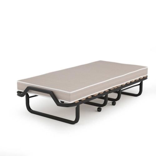 Costway Lit D'appoint Pliable Sur Roulettes - 80 X 200 Cm - Lit Pliant - Matelas En Mousse 10 Cm - 15 Lattes De Lit En Bois