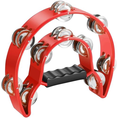 Kalanka-Tambourin En Métal Demi-Lune - Instruments De Musique À Double Rangée - Instruments De Percussion Avec Poignée Ergonomique - Tambourins Pour Adultes - Rouge