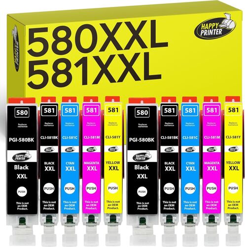 10 XXL Cartouches compatibles avec Canon PGI-580 CLI-581 pour Pixma TR7500 TR7550 TR8550 TS6100 TS6150 TS6151 TS6250 TS6251 TS6350 TS6351 TS705 TS9540 TS9541c TS9550 TS9551c
