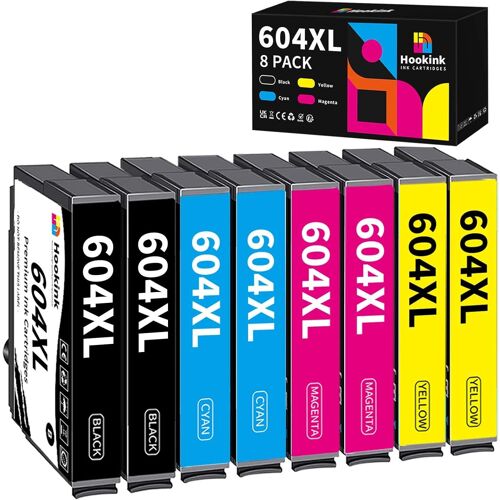 Hookink 8-Pack 604XL Cartouche d'encre Compatible pour Epson 604XL 604 XL Multipack pour Expression Home XP-2200 XP-2205 XP-3200 XP-3205 XP-4200 XP-4205 WF-2910 WF-2930 WF-2935 WF-2950