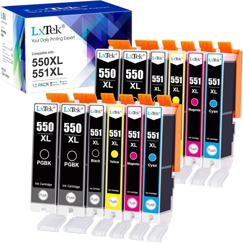 Compatible Cartouches d'encre Remplacement pour Canon 550 551 PGI-550XL pour Pixma MX925 iP7200 iP7250 MG5650 MG7550 MG6350 MG6650 MX725 MX920 (PGI-Noir CLI-Noir Cyan Magenta Jaune,12-Pack)