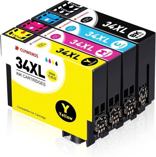 34XL Lot de 4 cartouches d'encre de rechange pour imprimante Epson 34 XL