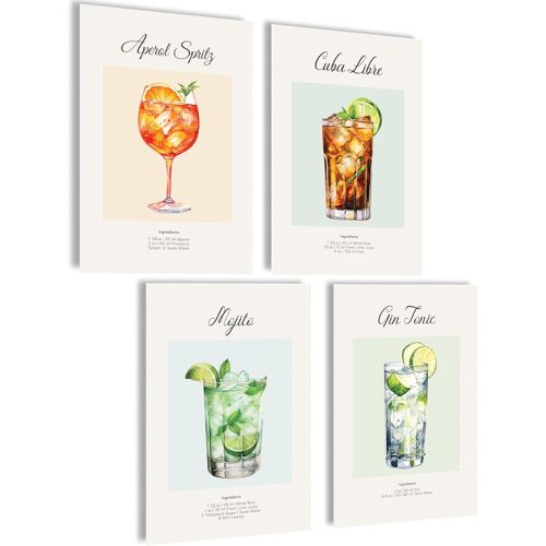 KALANKA-Images et Posters de Cocktails - Décoration de Cuisine et Bar (4 x A4)