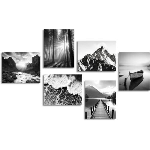 KALANKA-Art Mural Noir et Blanc, Affiche en Toile de Scènes de Montagne, Tableau Décoration Murale Moderne pour Salon Chambre 20x25 cm Sans Cadre, Lot de 6