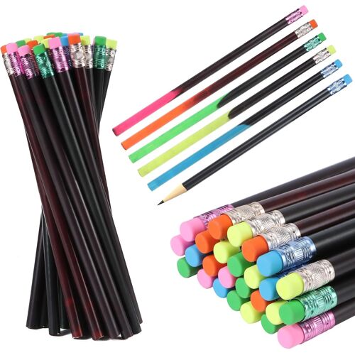 30pcs Crayons De Bois Crayon À Couleur Changeante En Bois Crayon Couleur Hb Avec Gomme Pour Enfants, Fêtes De Fin D'année,Sacs De Fête, Cadeau D'anniversaire Parfait