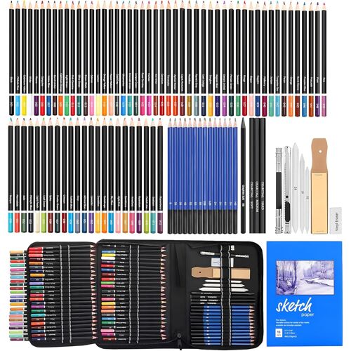 Ymtech Set De Dessin 48 Pièces ¿ Crayons À Papier, Crayons De Couleur, Fusains, Gommes, Taille-Crayon ¿ Kit Complet Pour Artistes Débutants Et Confirmés, Enfants & Adultes