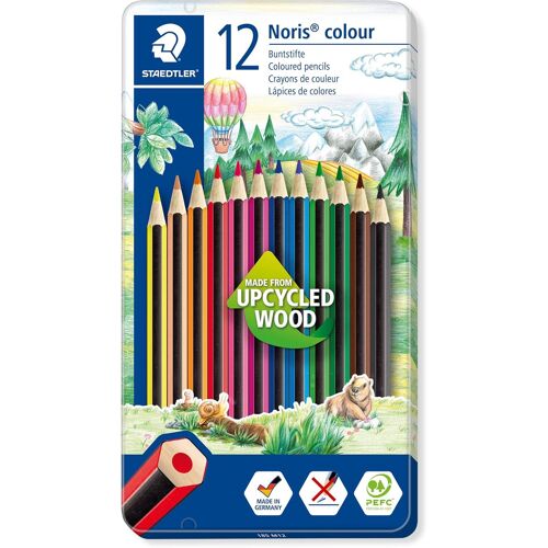 Kalanka-Staedtler - Noris Colour 185 - Boîte Métal 12 Crayons De Couleur Assortis En Bois Upcyclé - 185 M12