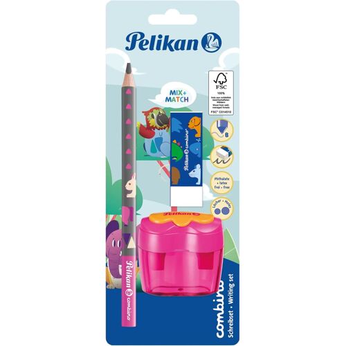 Combino® Lot De Crayons D'apprentissage De L'écriture, Gomme Et Taille-Crayon Rose