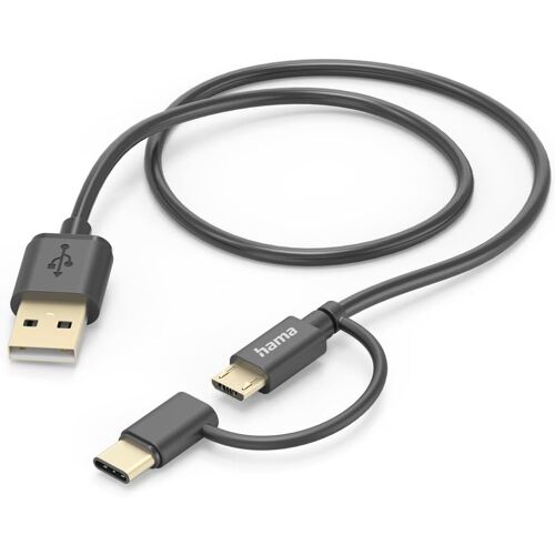 JGD-câble 2 en 1 USB 2.0 A - USB C/microUSB (câble de chargement, adaptateur, USB-A, USB-C, fil,480 Mbit/s, 1m) noir