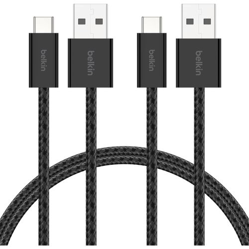SUBZONAL-Pack de 2 Câbles USB-A vers USB-C avec gaine tressée (1,5 m, 15 W, doux au toucher, souple, recharge rapide, pour iPhone 16 et iPhone 15, Galaxy S25, Pixel 9, iPad Pro, etc., noir)