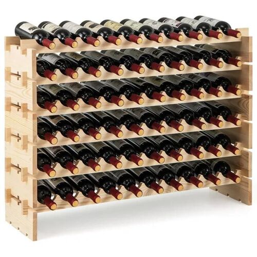 COSTWAY Meuble Range Bouteille en Bois pour 60 Bouteilles, Casier à Vin Modulaire Empilable à 6 Niveaux, Etagère de Vin Autoportant