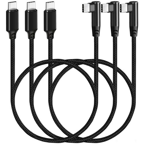 KALANKA-50cm USB C vers USB C câble 3 pack, angle droit 60W PD type C câble de charge rapide compatible avec Samsung Galaxy s22 / s21 / S20 ultra/z fold 3 / note 20, pixel 5/4 / 3 XL