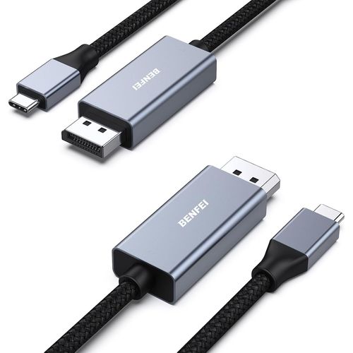 TTA-Câble USB C vers DisplayPort (4K@60Hz, 2K@144Hz), Thunderbolt 3/4 vers DisplayPort, Compatible avec MacBook Pro/Air, iPhone 16/15 Plus Pro Max, iPad Pro, Dell XPS 15, Surface Book 2, Lot de 2