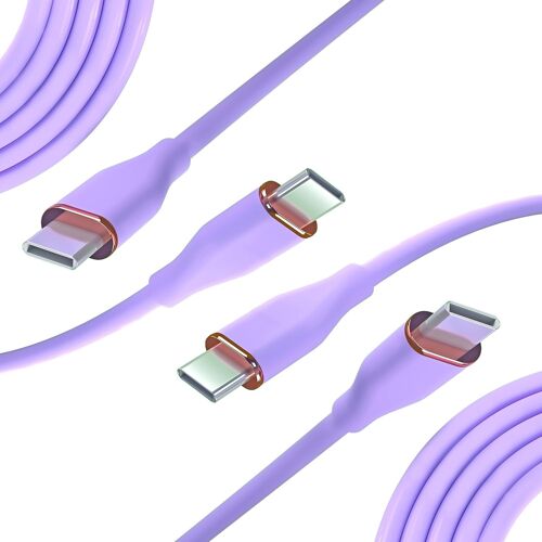 KAL-Câble USB Type-C de charge rapide 60 W - Câble USB C USB C en silicone résistant - Câble de téléphone portable de type C compatible avec Macbook et Smartphone (Lille+Lilas, Multipack x2 1 m)