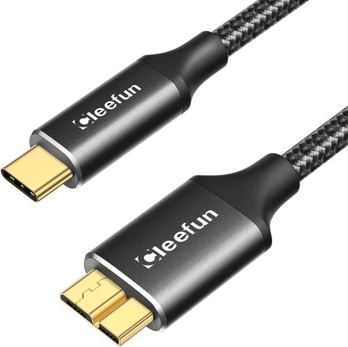 KAL-Câble USB C vers Micro B 2m, USB 3.1 10 Gbit/s Micro B vers USB C pour Disque dur Externe, Seagae, WD, Toshiba, Westgate et plus encore-Nylon Tressé (Noir)