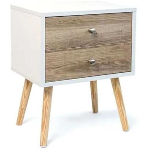 Table De Chevet - Vinthera - Moa - Blanc - 2 Tiroirs - Structure En Bois Mélaminé