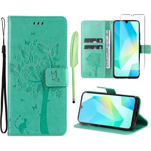 Case For Samsung Galaxy A16 4g / 5g [1 X Tempered Glass] Folio Protective Case Cover Pu Leather Wallet Silicone [Magnetic Closure][Card Slots][Stand Feature] - Green