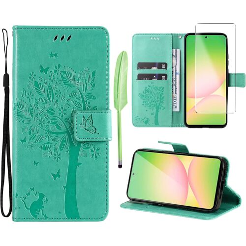 Case for Samsung Galaxy A56 5G [1 x Tempered Glass] Flip Case Cover PU Leather Wallet Silicone [Magnetic Closure] [Card Slots][Stand Feature] - Green