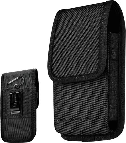 Black Belt Pouch Case for Smartphone, Mobile Phone Pouch, RFID Blocker Belt Bag, Shockproof Protection with Belt Clip, Card Slot, Pen Holder