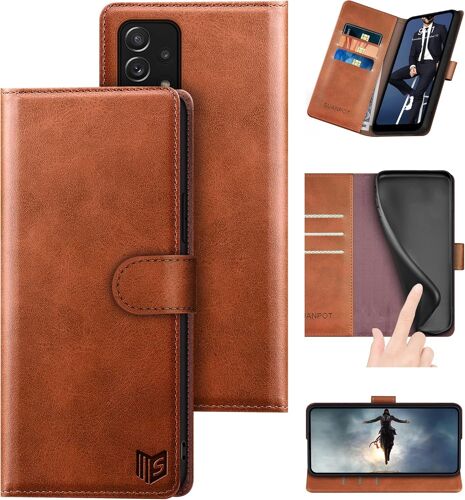 JGD-Etui Coque pour Samsung Galaxy A33 5G [RFID Blocage] [Magnétique Protection] Fentes pour Cartes Protection Etui Housse Premium en Cuir PU pour Samsung A33 Portefeuille Brun Clair