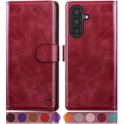 Kal-Etui Coque Pour Samsung Galaxy A36 Pouces [Magnétique Protection] [Rfid Blocage] Fentes Pour Cartes Protection Etui Housse Premium En Cuir Pu Pour Samsung A36 Portefeuille Rouge
