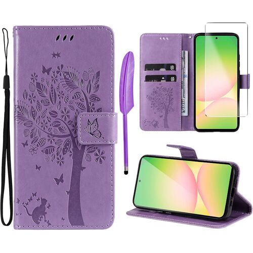 Case for Samsung Galaxy A56 5G [1 x Tempered Glass] Folio Protective Case PU Leather Wallet Silicone [Magnetic Closure] [Card Slots][Stand Feature] - Purple