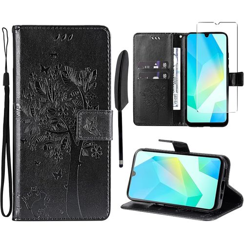 - Case For Samsung Galaxy A16 4g / 5g [1 X Tempered Glass] Folio Protective Case Cover Pu Leather Wallet Silicone [Magnetic Closure] [Card Slots] [Stand Feature] - Black