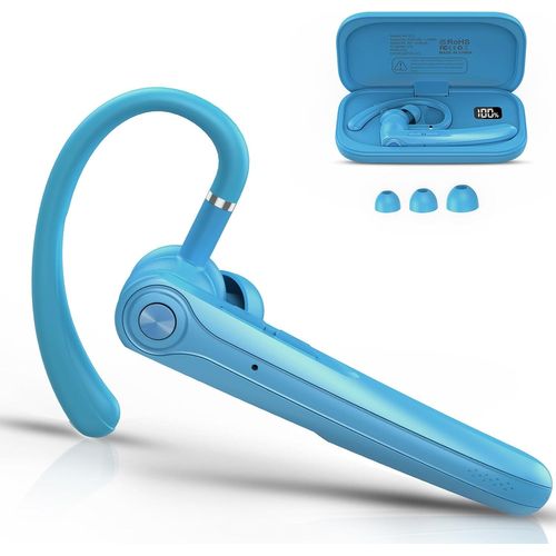 Oreillette Bluetooth Sans Fil V5.4, 120 Heures De Conversation Mains Libres Oreillette, Ecounteurs Bluetooth Avec Double Micro Antibruit Enc Pour Conduite/Affaires/Bureau, Bleu