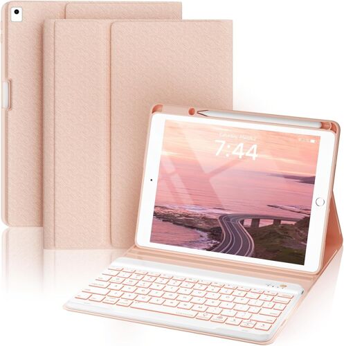 Keyboard Case for iPad 7th 8th & 9th Generation 10.2 inch, Wireless Backlit Keyboard for iPad Air 3rd Generation and iPad Pro 10.5 inch with Pen Holder - German QWERTZ