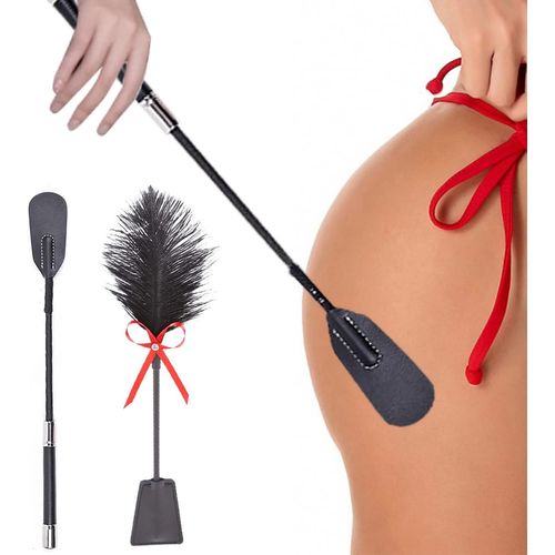 35 Cm Whip + Feathers With Leather Handle, Sex Toy Spanking Paddle Erotic Spanking Tickler Riding Crop Bondage Whip Bdsm, Stick Sex Toys For Couples Fetish