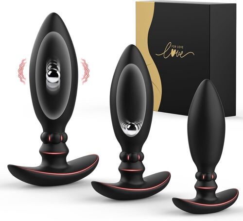 Kal-3x Plug Anal D'entraînement Kit Sex Toys In Silicone, Sex Toy¿S Homme Plug Anale,Prostate Homme S + M + L, Butt Plug Kit Avec Centre De Gravité Décalé Pour Homme Couple Debutant