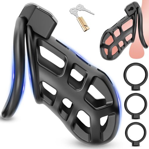 Chastity Cage With 3 Cock Rings, Breathable Chastity Cage Set Bondage Sm Cage Sex Toys For Men (L)